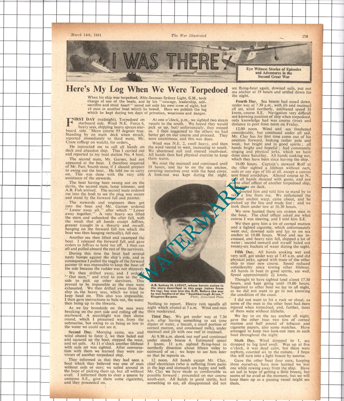 Able Seaman Sydney Light Southborough Arms World War Two - 1941 Article / Print