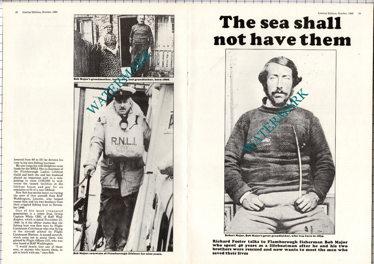 Flamborough Fisherman Bob Major Lifeboat Rescue - 1988 Centrefold Pullout Print