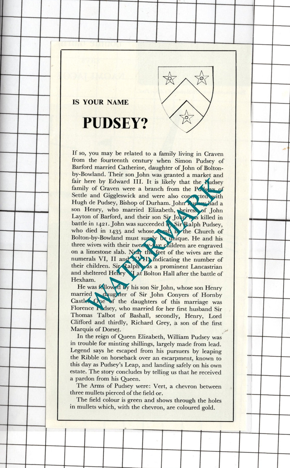PUDSEY Name  - 1957 Clipping