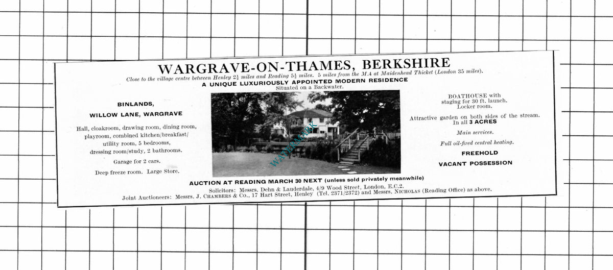 Binlands Willow Lane Wargrave-on-Thames Berkshire House Sale Advert 1967 Cutting