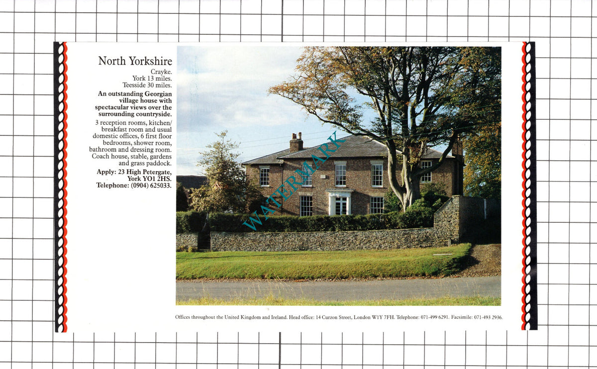 Crayke North Yorkshire House Sale Advert  - 1991 Clipping / Print