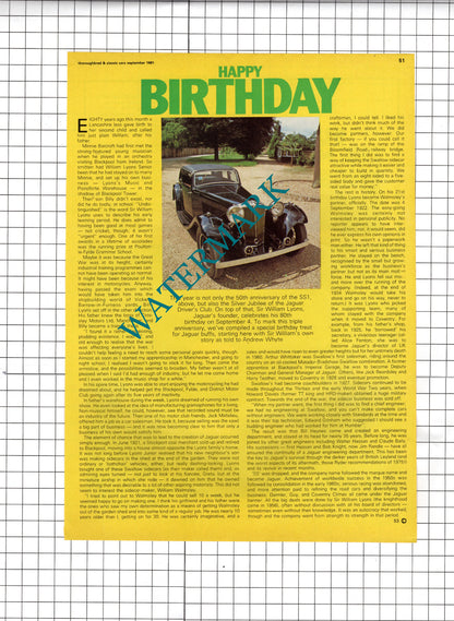 Sir William Lyons Jaguar Founder - 1981 Article