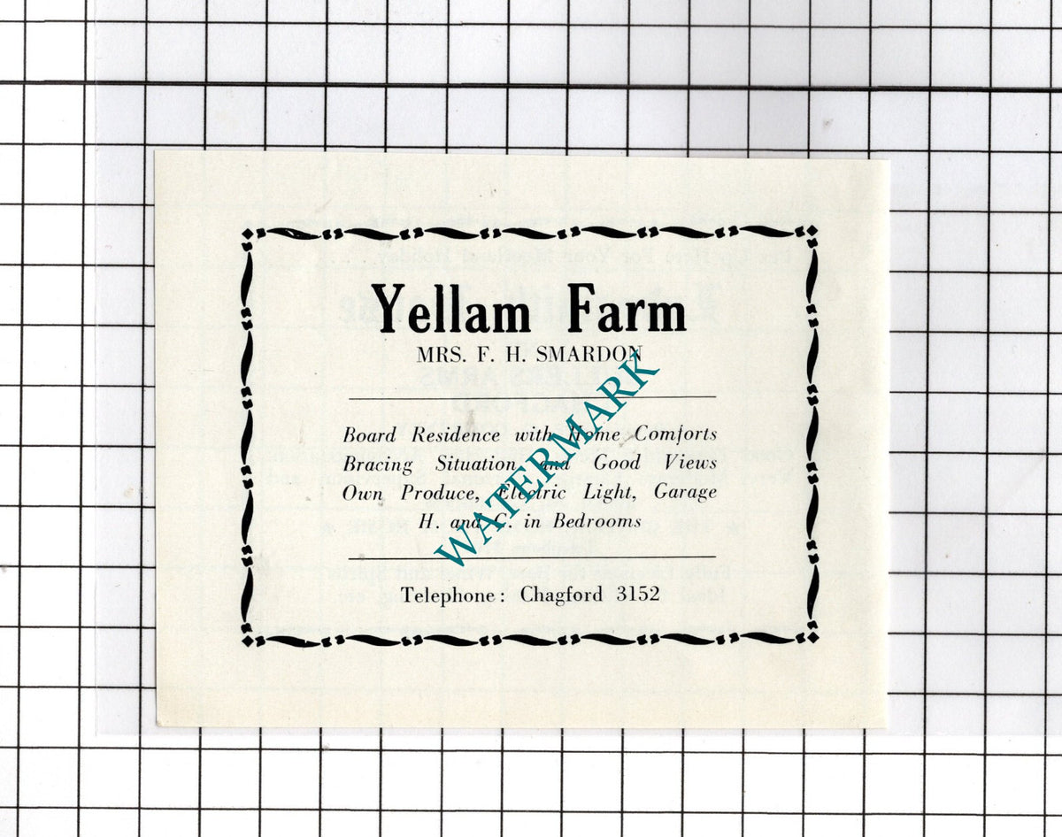 Ladysmith House Chagford Devon Courtney / Yellam Farm Smardon   -c.1940s  Advert
