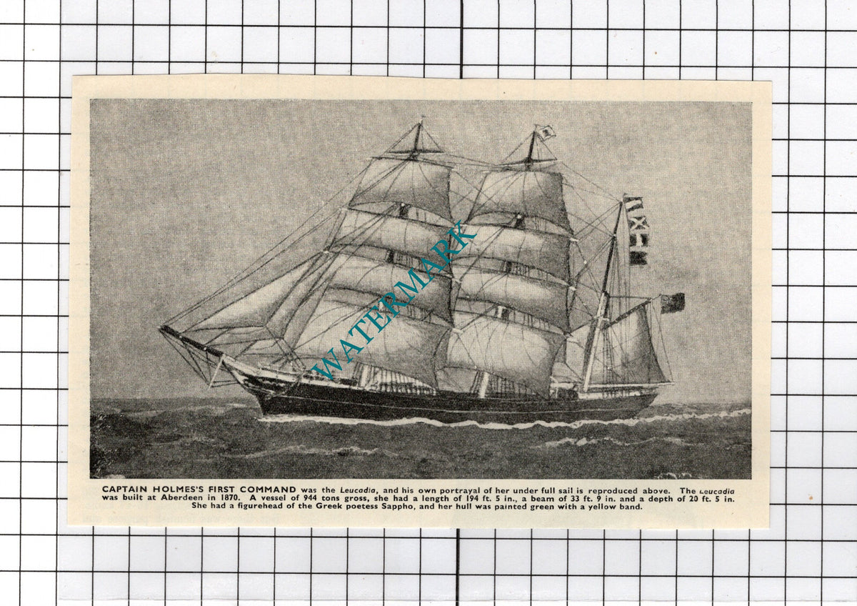 LEUCADIA Ship Captain Holmes   - c.1940's Cutting