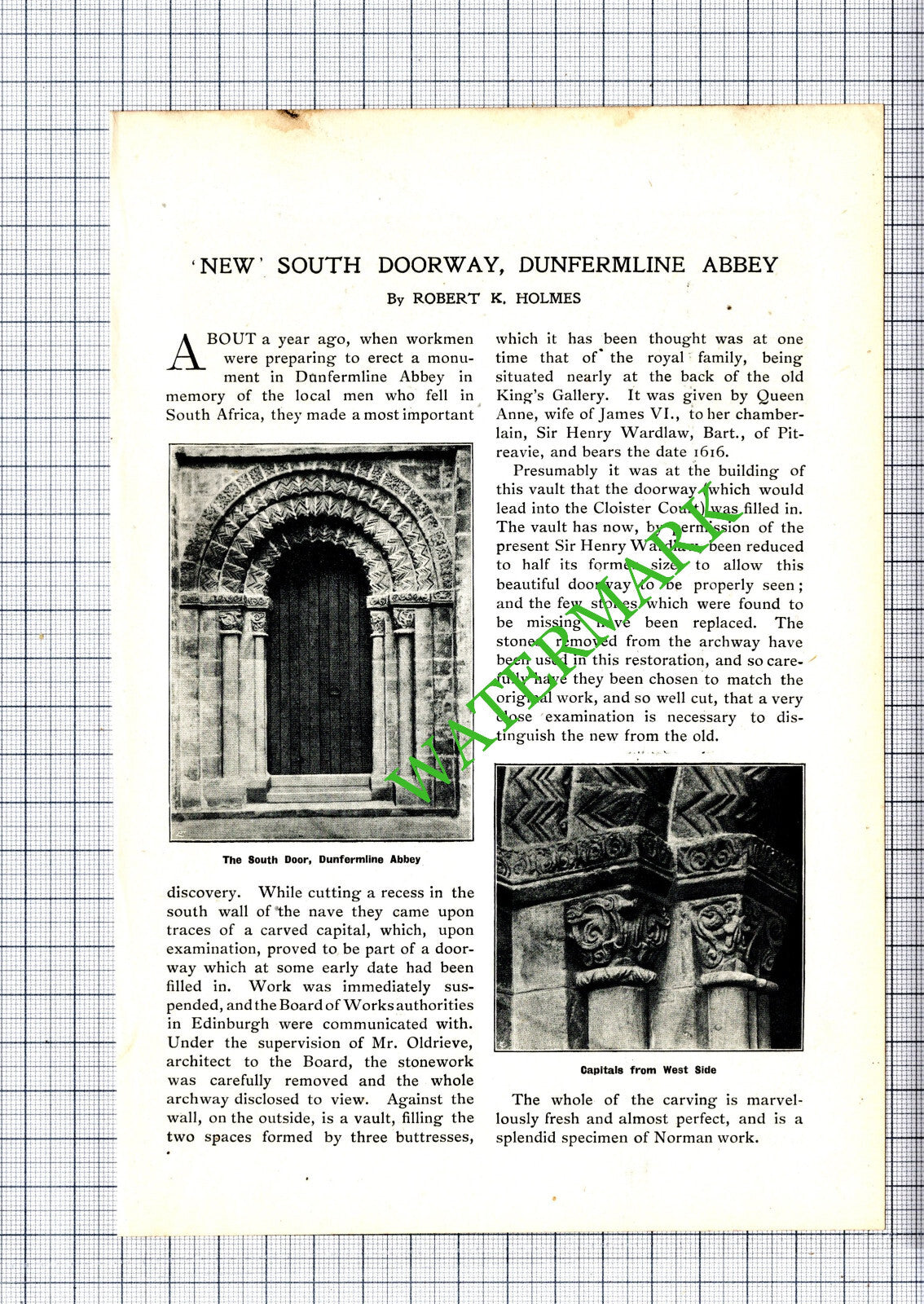 Dunfermline Abbey South Door - c.1905 Cutting