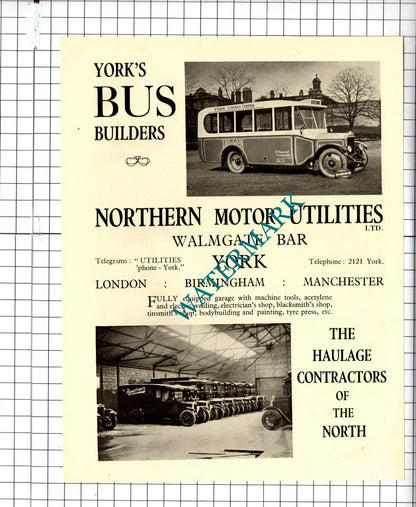 Northern Motor Utilities York Lion Bus / Ford Clarke Middlesbrough - 1928 Advert