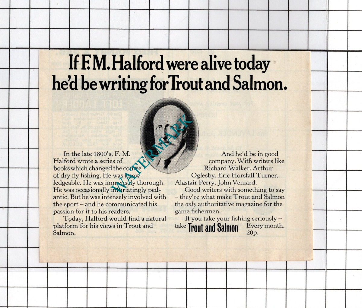 F M Halford Trout and Salmon SMALL ADVERT - 1972 Cutting