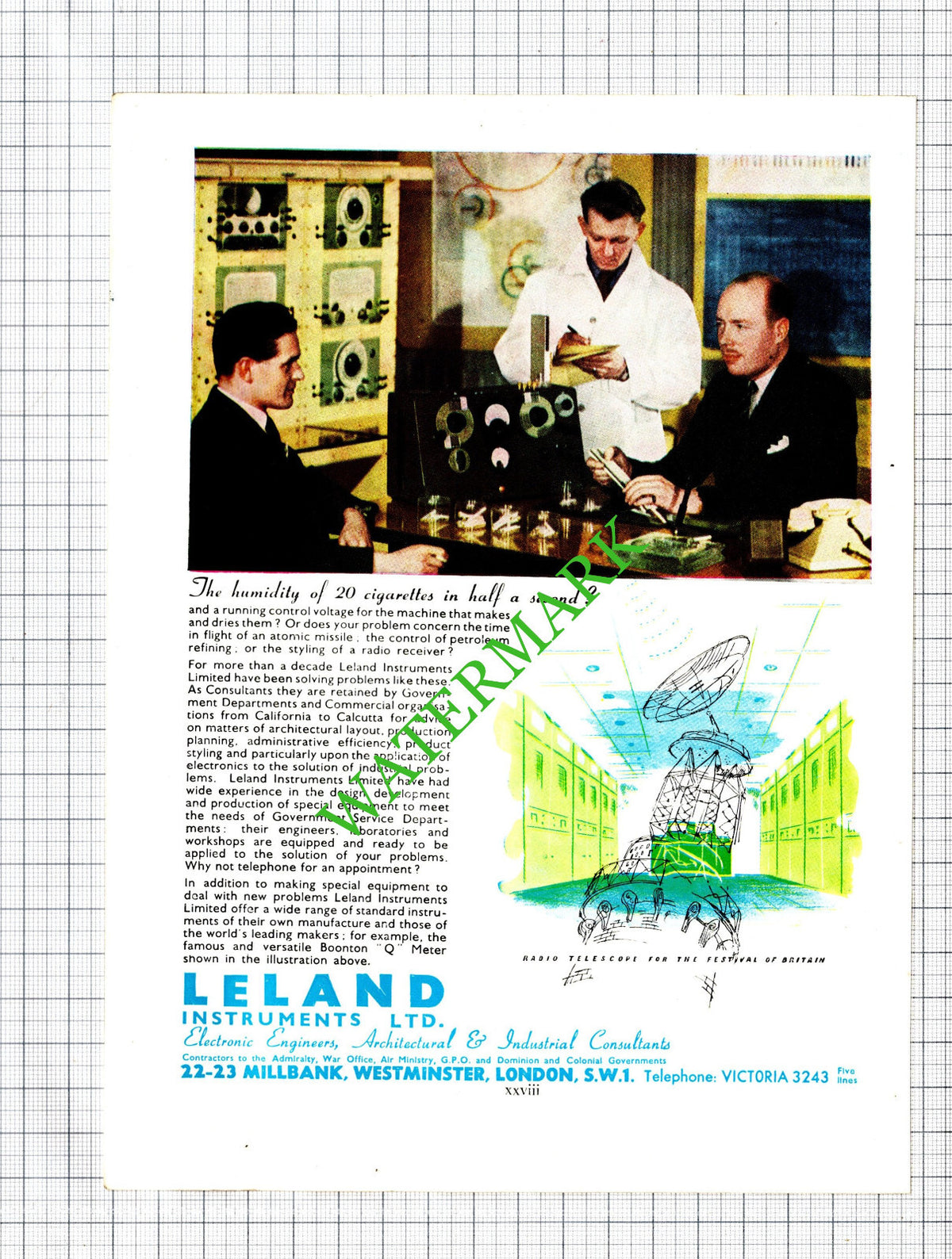Leland Instruments Ltd London Advert -1951 Cutting