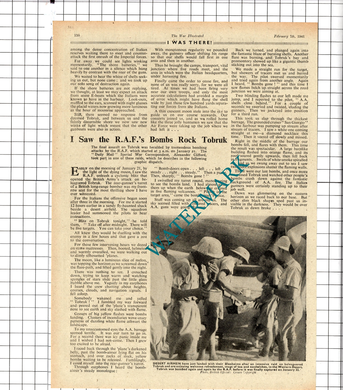 Alexander Clifford Tobruk World War Two WW2  - 1941 Article