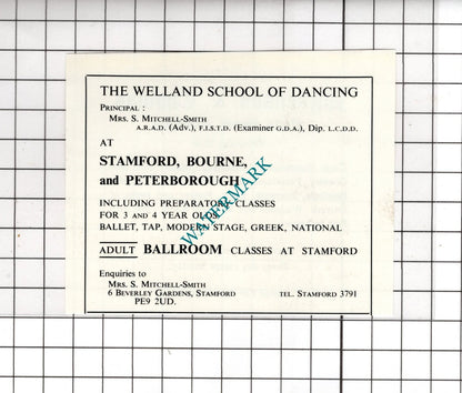 Welland School Of Dancing Mitchell-Smith / Dickenson & Thomas  1974 SMALL Advert