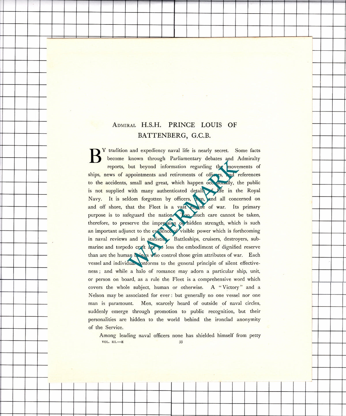 Admiral HSH Prince Louis Of Battenberg - c.1914 Print / Article