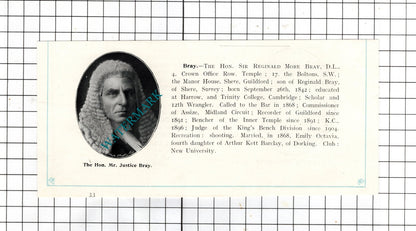 Sir George Farwell Knowle Dunster / Sir Reginald More Bray  - c.1905 Clipping