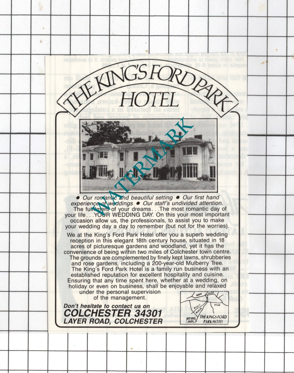 The King's Ford Park Hotel Colchester Essex ADVERT - 1988