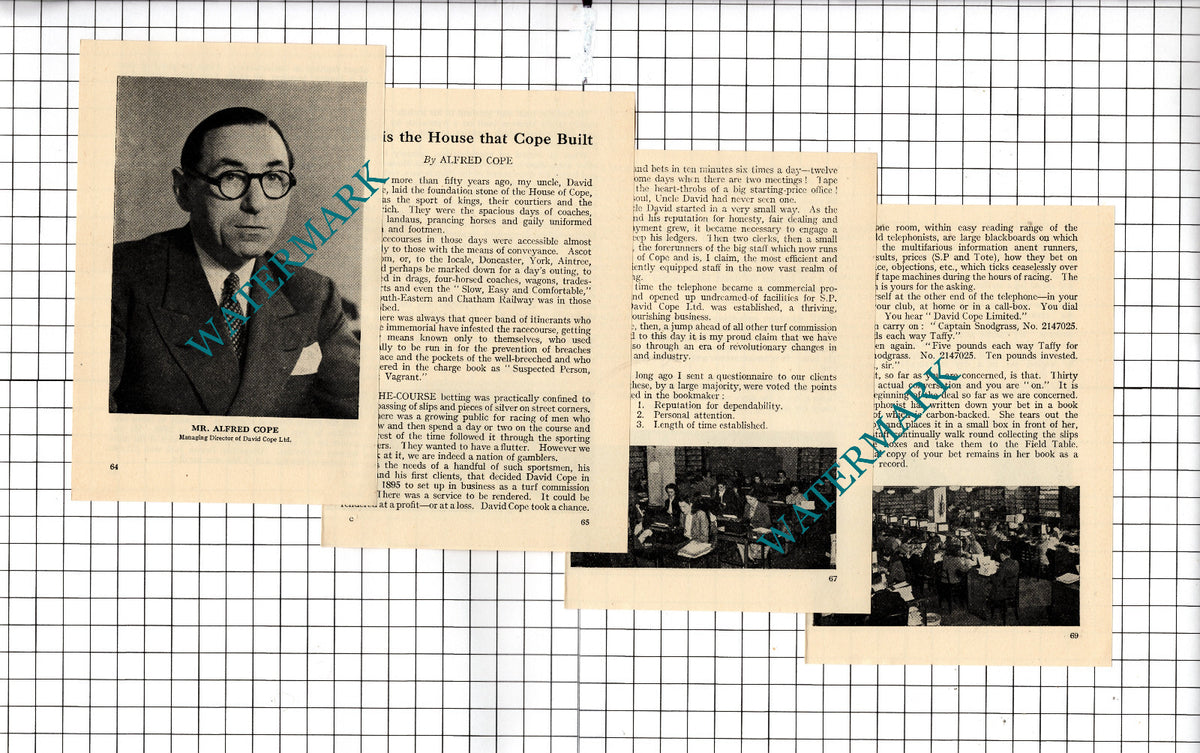 Mr Alfred Cope House Of Cope  Horse Racing - 1949 Small Article
