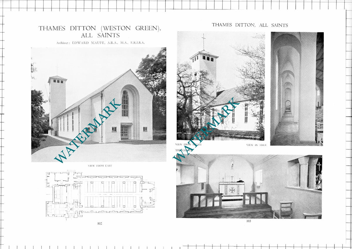 Thames Ditton Weston Green All Saints Church Maufe    - c.1947 Article / Print