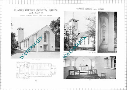 Thames Ditton Weston Green All Saints Church Maufe    - c.1947 Article / Print