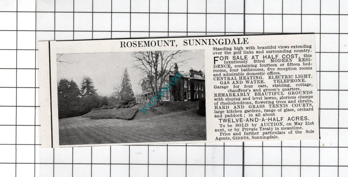 Rosemount Sunningdale Berkshire  -  1927 Small House Sale Advert
