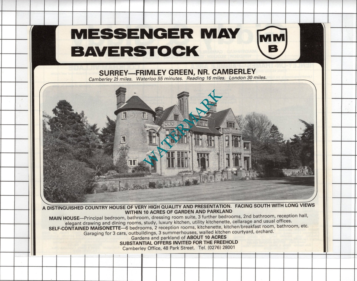 Frimley Green Surrey House Sale Advert - 1981 Cutting