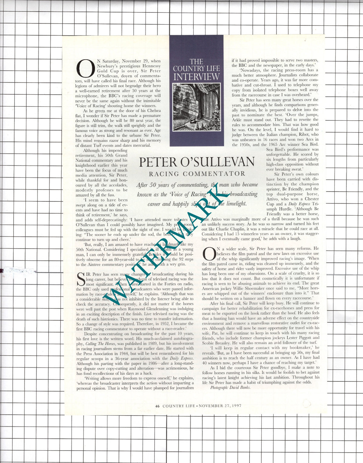 Peter O'Sullevan Racing Commentator - 1997 Article