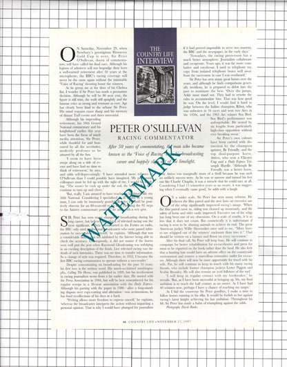 Peter O'Sullevan Racing Commentator - 1997 Article