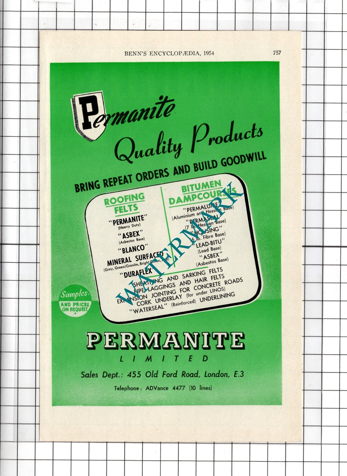 Bloore & Piller Ltd Birmingham / Permanite Ltd London  - 1954 Advert