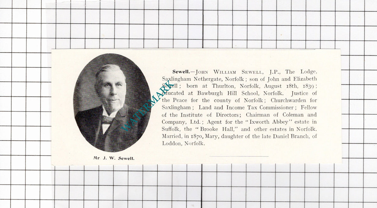 John William Sewell The Lodge Saxlingham Nethergate Norfolk  - 1911 Clipping