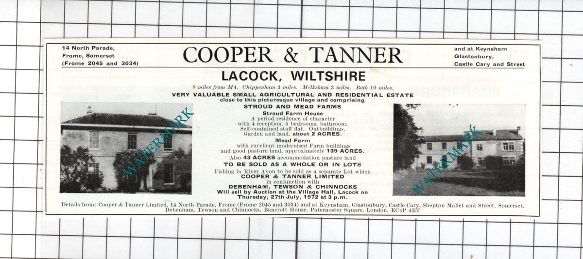 Lacock Wiltshire Stroud Farm Mead Farm / Roborough Plymouth House Advert - 1972