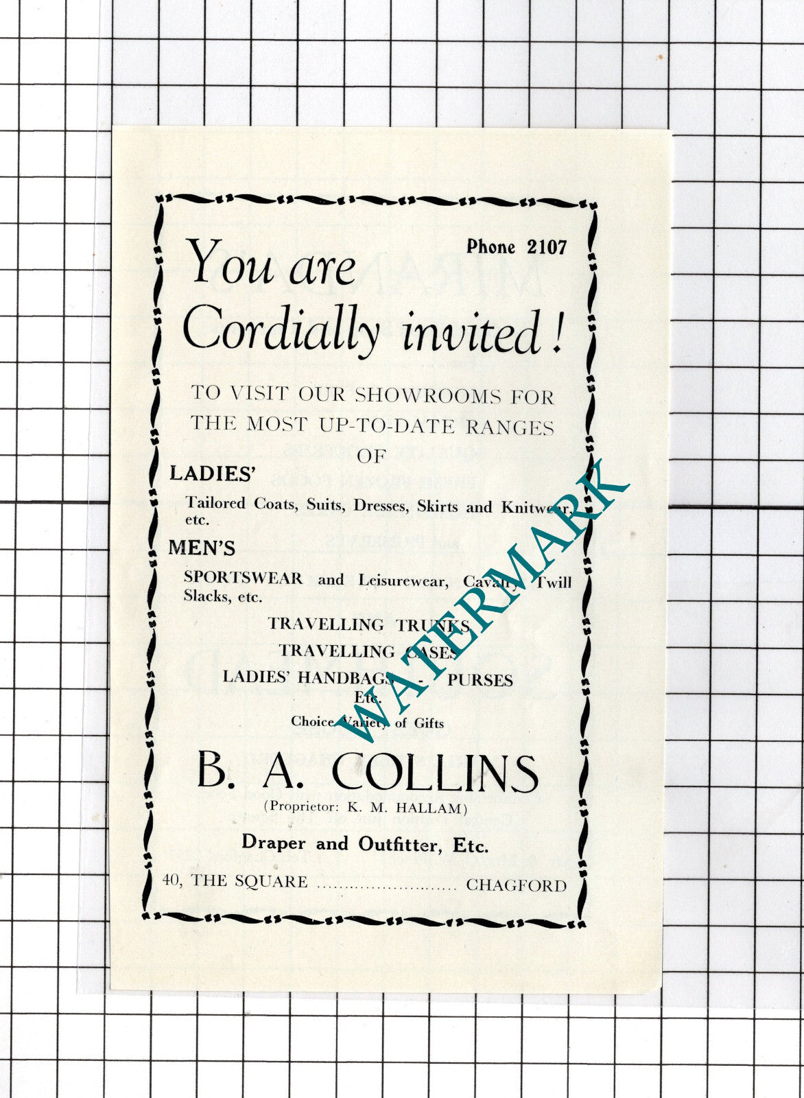 B A Collins Hallam Chagford Devon / Miranda's Southmead   -c.1940s Advert