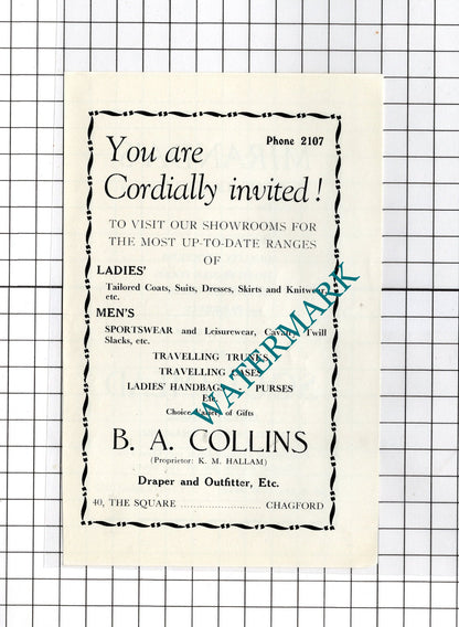 B A Collins Hallam Chagford Devon / Miranda's Southmead   -c.1940s Advert
