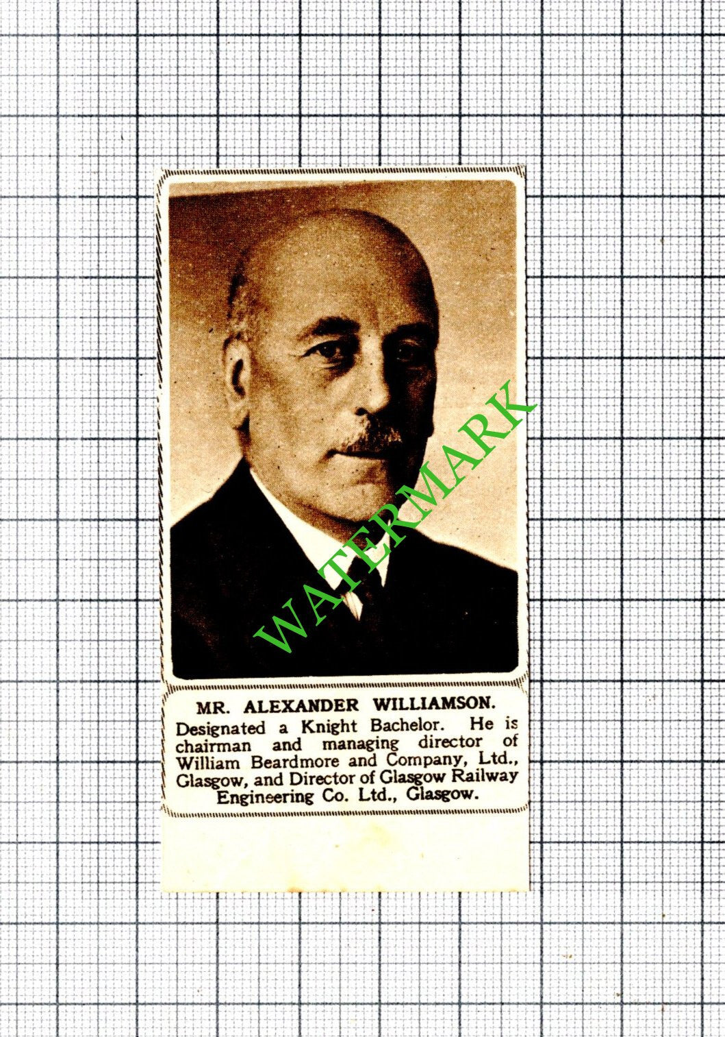 Mr Alexander Williamson  William Beardmore & Co Glasgow - 1952 SMALL Cutting