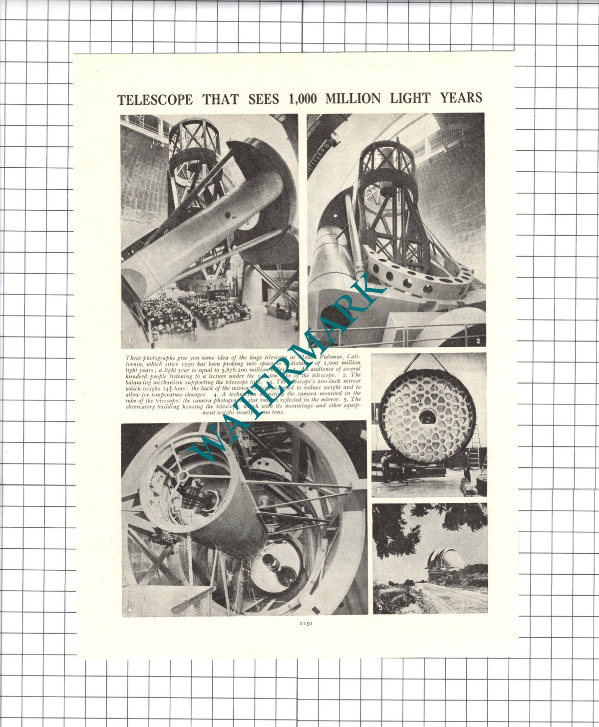 Mount Palomar California Telescope - c.1950s Clipping / Print