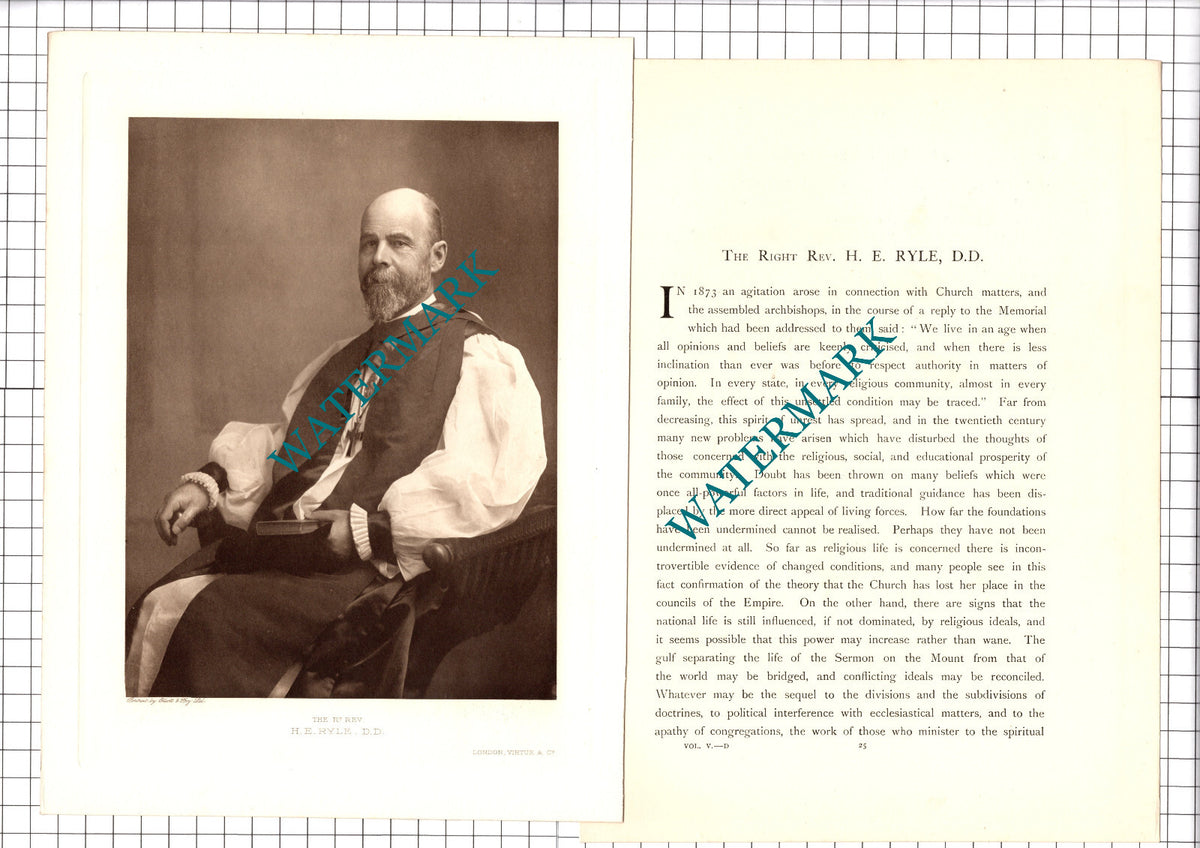 The Right Rev Herbert Edward Ryle -  1920's Article / Print