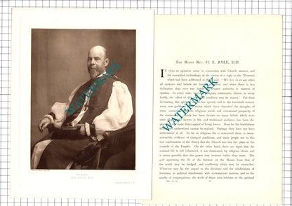 The Right Rev Herbert Edward Ryle -  1920's Article / Print