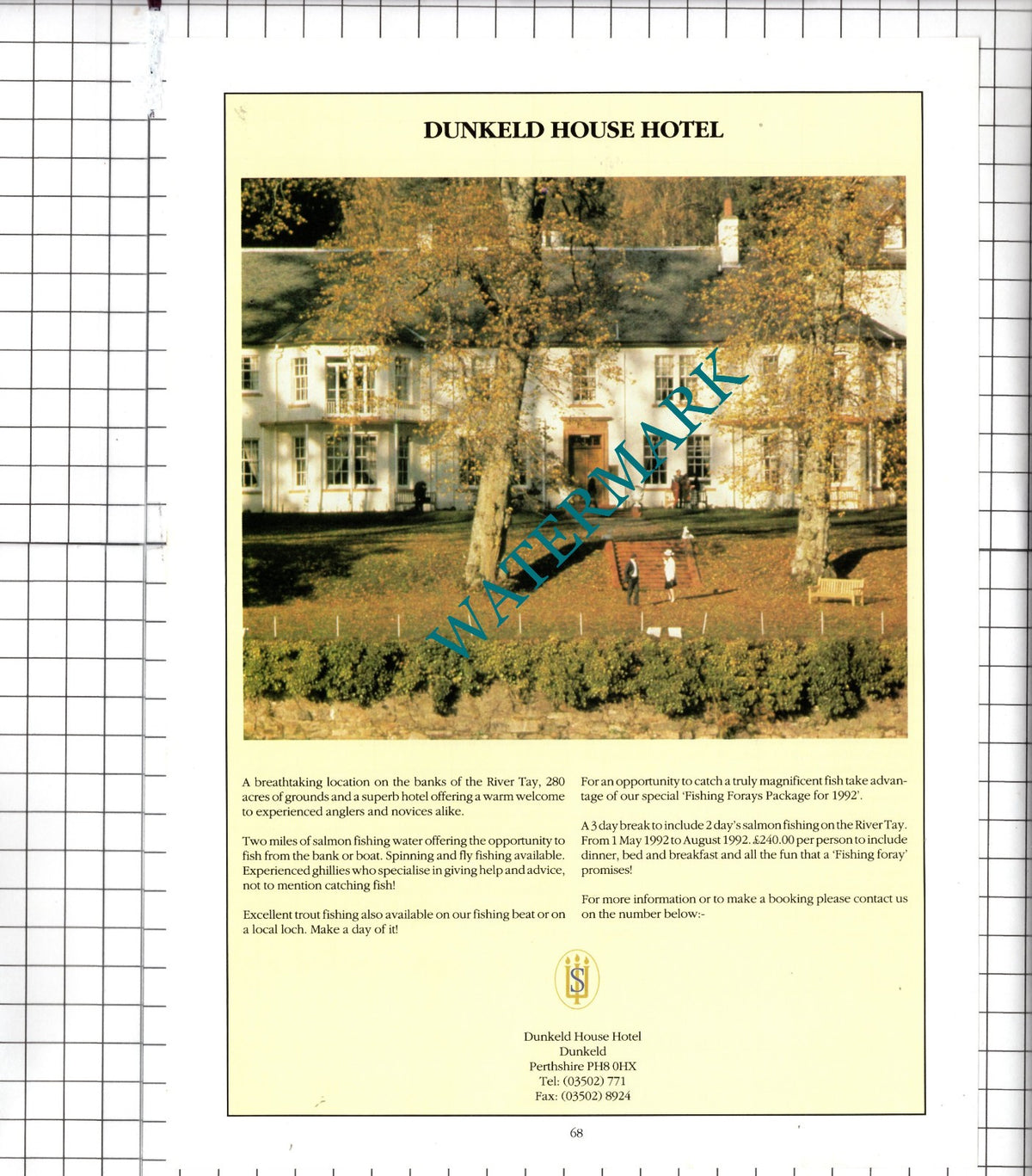Kinnaird Dunkeld Perthshire  Constance Ward /  Dunkeld House Hotel Advert - 1991