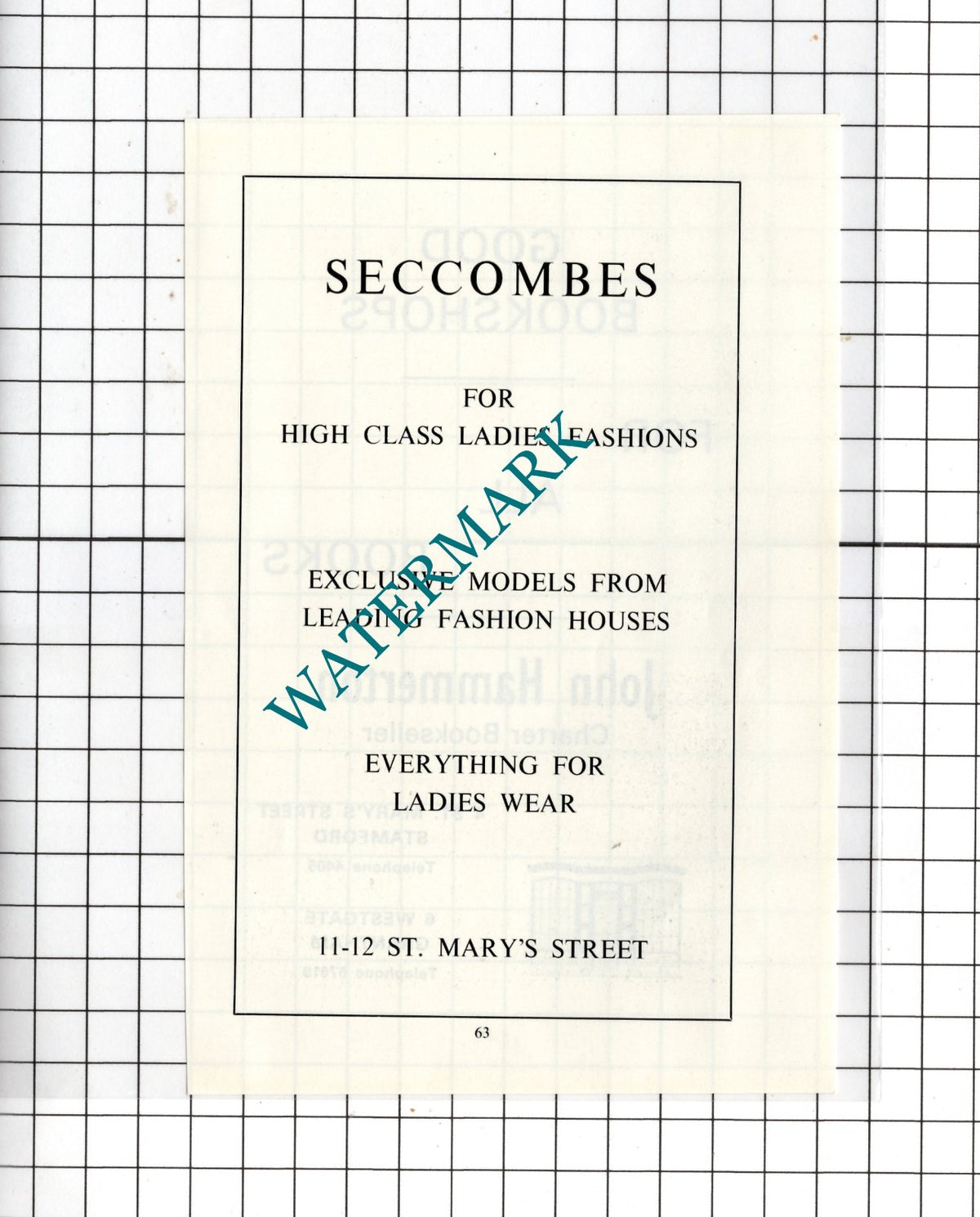 John Hammerton Books Stamford Lincolnshire / Seccombes Fashions -  1974 Advert