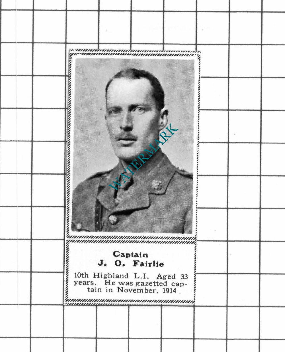 Captain J O Fairlie 10th Highland Light Infantry WW1 -c.1918 SMALL Clipping