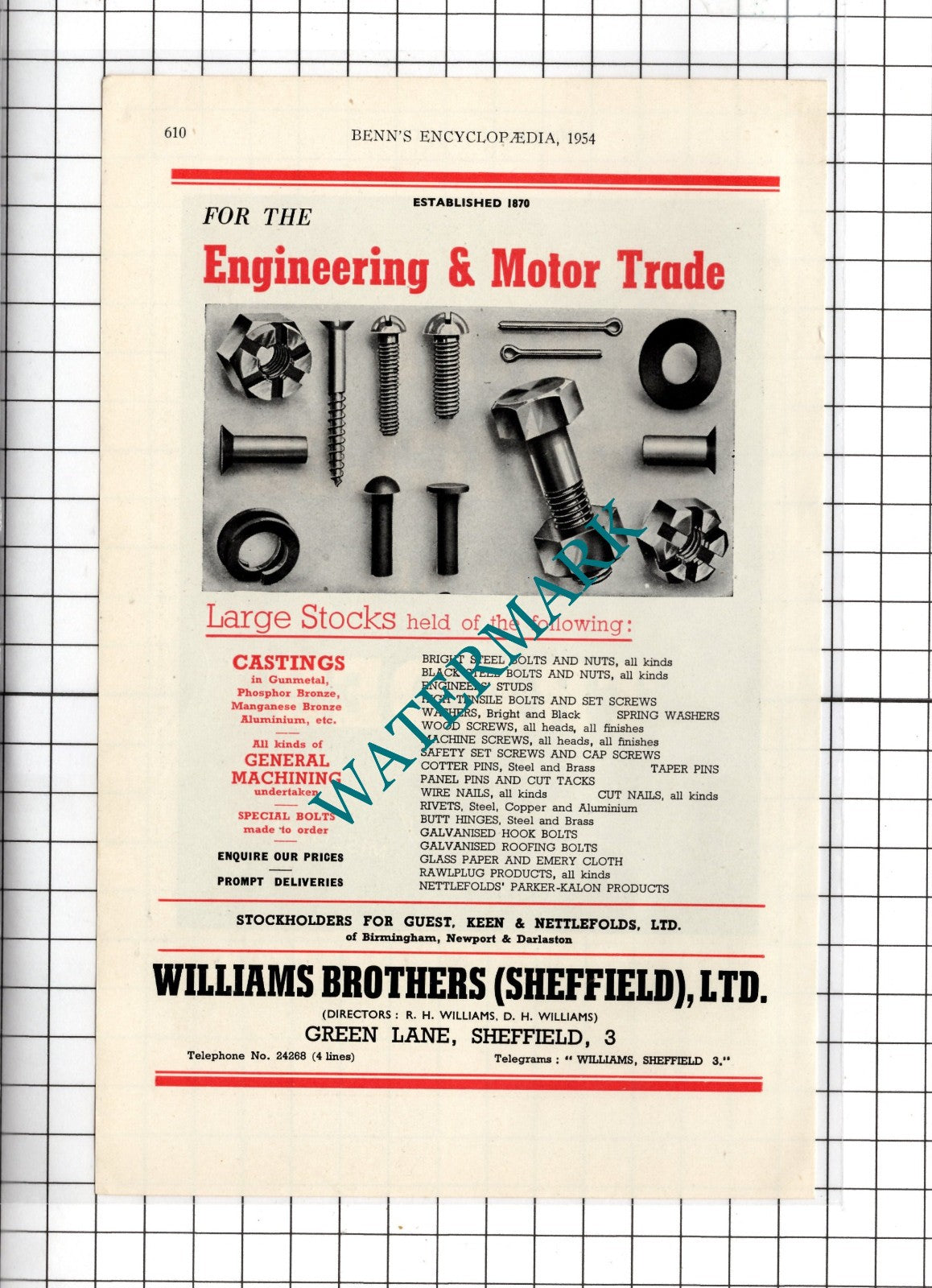 Williams Brothers Sheffield Ltd / Dixons Of Halifax Arthur Dixon -  1954 Advert