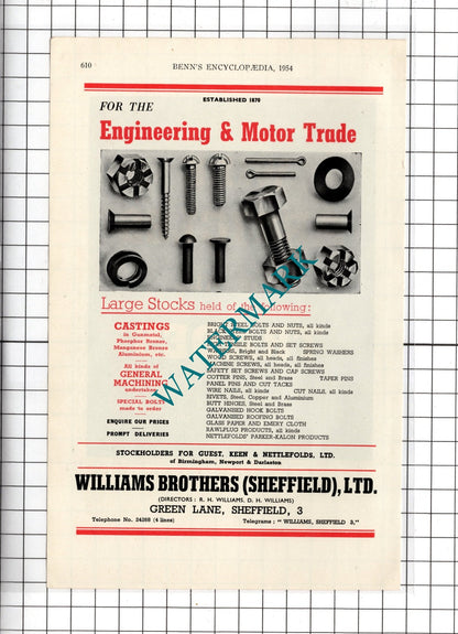 Williams Brothers Sheffield Ltd / Dixons Of Halifax Arthur Dixon -  1954 Advert
