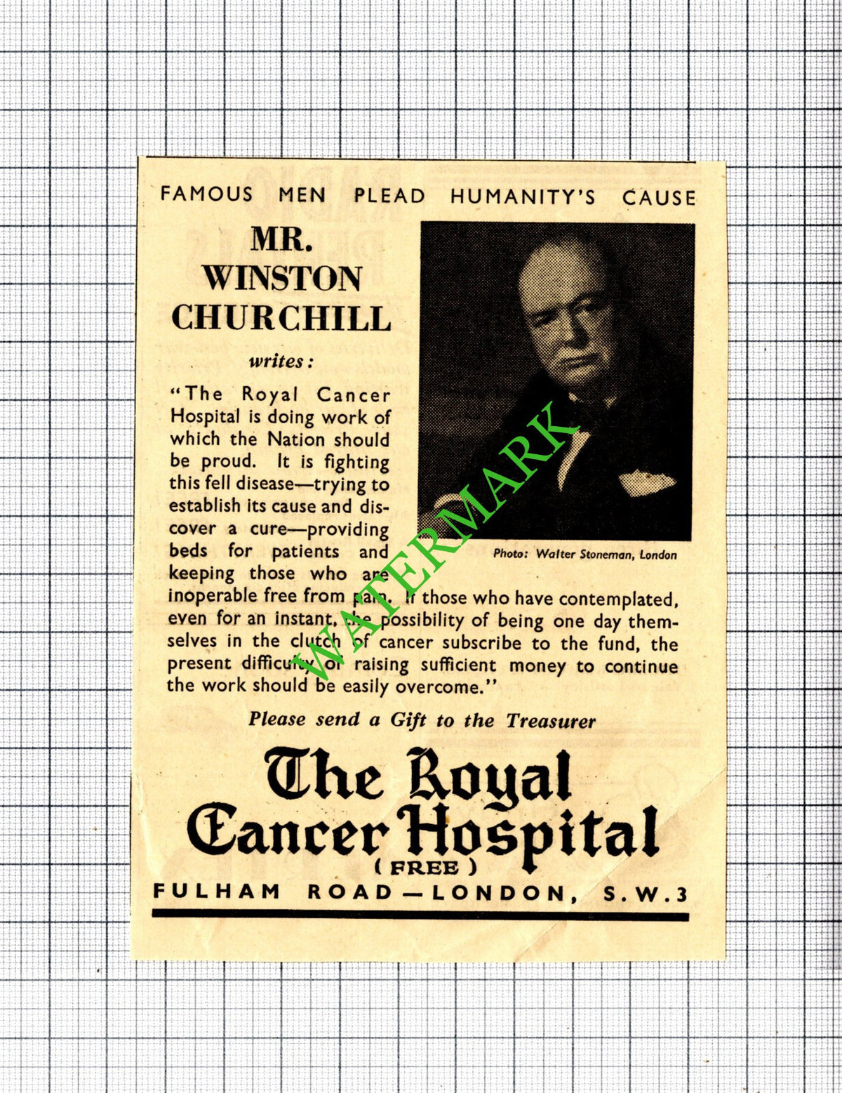 The Royal Cancer Hospital London Winston Churchill Appeal - 1946 Cutting