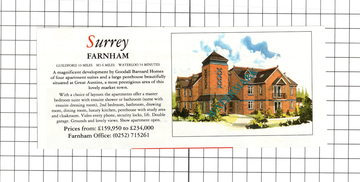 Farnham Surrey Goodall Barnard Homes House Sale Advert - 1990 Clipping / Print