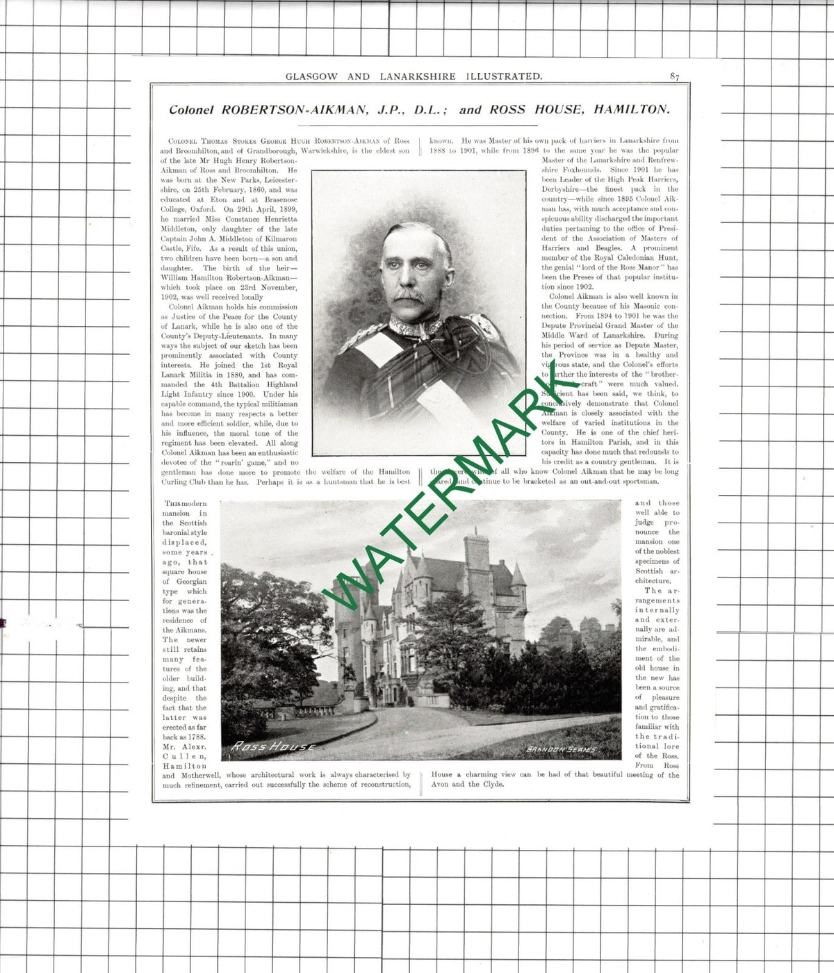 Col Thomas Robertson-Aikman Ross House Col Ralston Bothwell -1904 Article