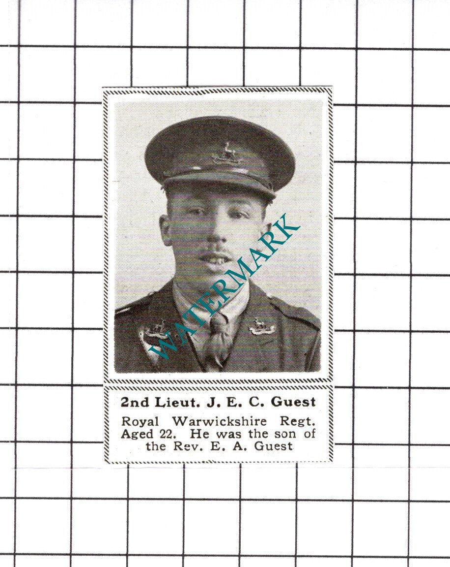 2nd Lt J E C Guest Royal Warwickshire Regt - 1919 SMALL Cutting