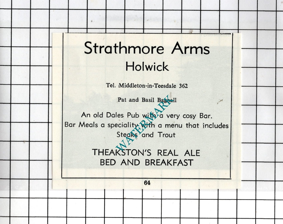 Strathmore Arms Holwick  Middleton-in-Teesdale Basil Bagnall - 1977 SMALL Advert
