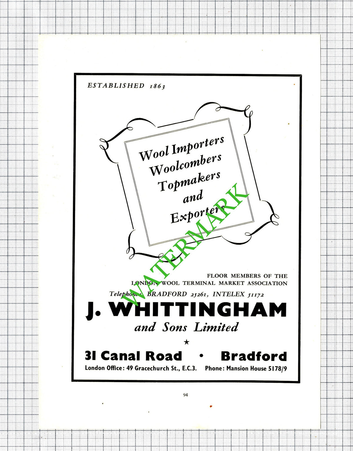 J Whittingham & Sons Ltd Bradford Yorkshire  Advert  - 1957 Cutting