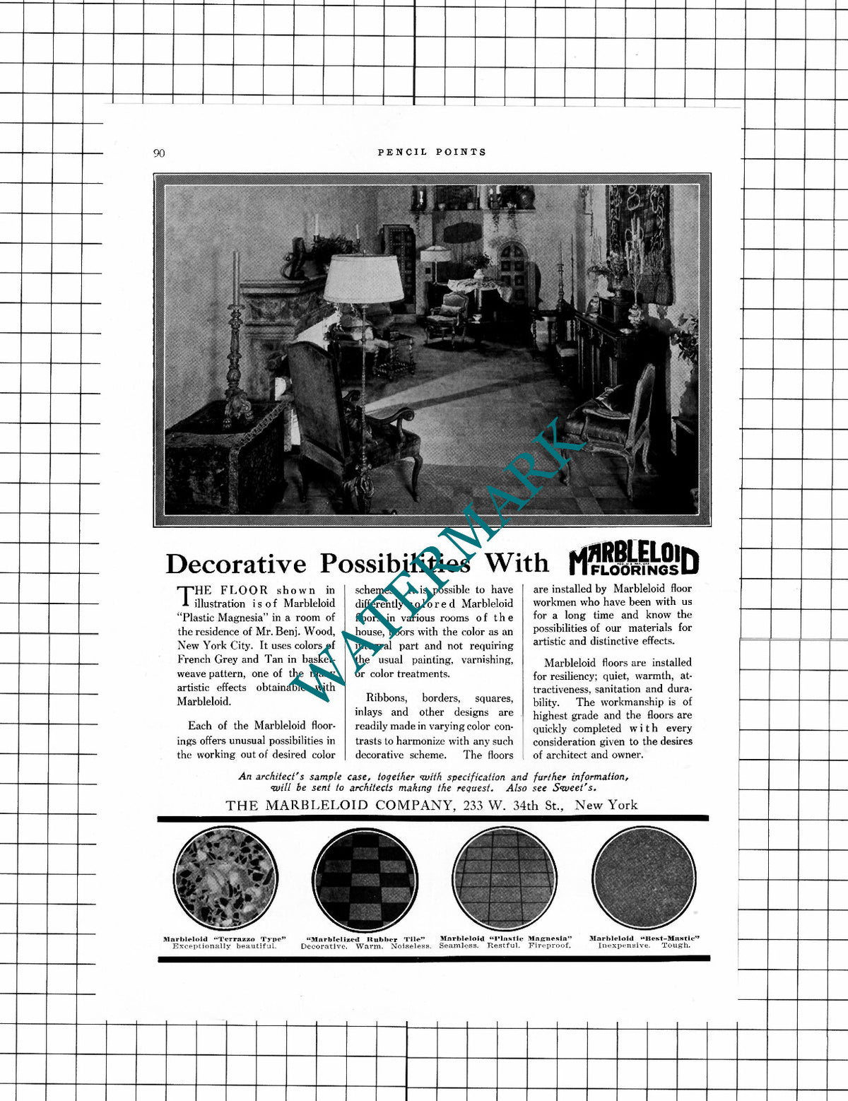 Mr Benjamin Wood New York City Marbleloid Company   - 1926 Advert / Print