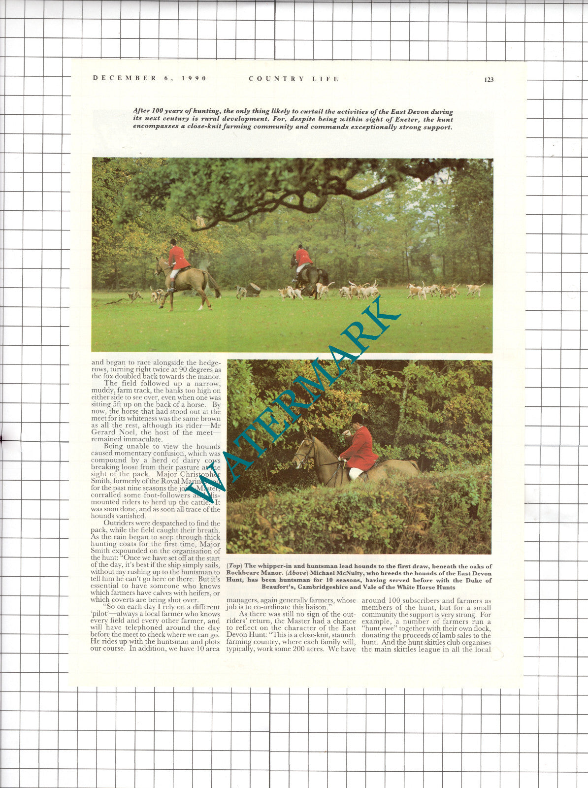 East Devon Hunt Rockbeare Manor Michael McNulty Gerald Noel  - 1990 Article