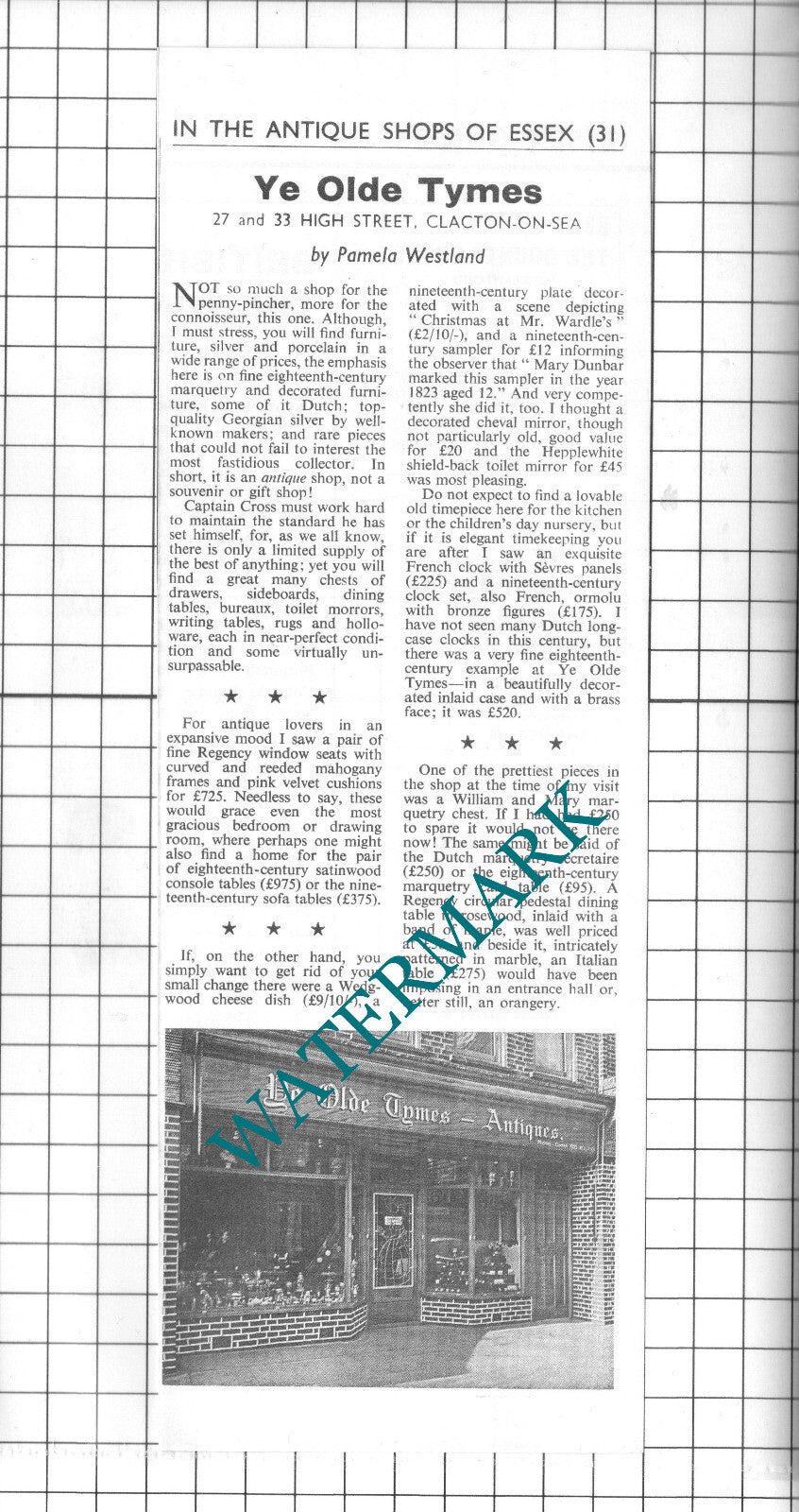 Ye Old Tymes Antique Shop Clacton Essex Captain Cross - 1967 Clipping