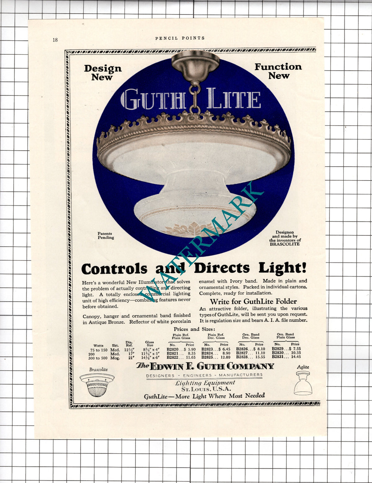 The Edwin F Guth Company St Louis USA GuthLite  - c.1927 Two-Part Advert