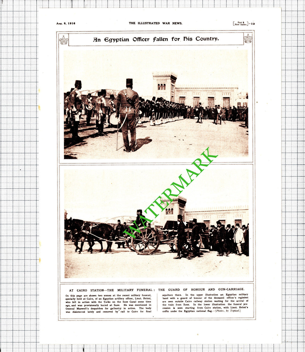 Lieut Helmi Artillery Officer Cairo Egyp Funeral WW1 Great War -  1916 Cutting