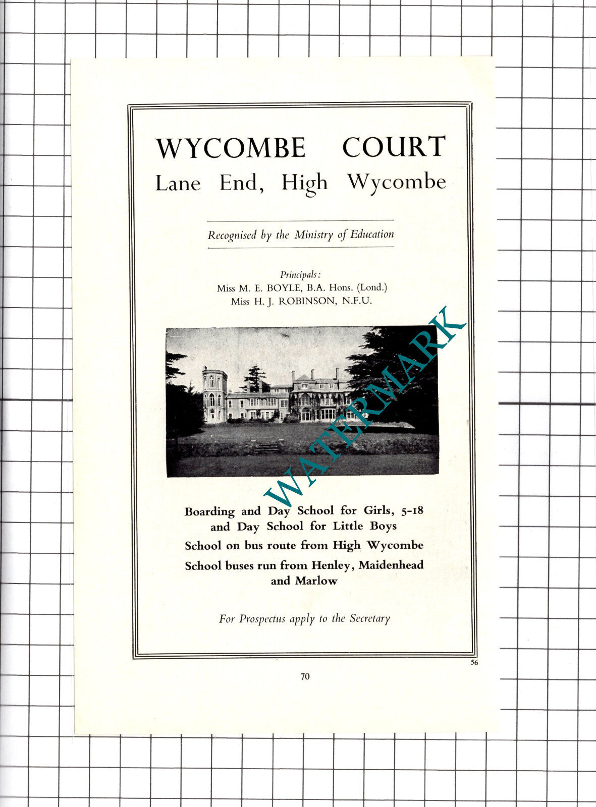 Wycombe Court School Lane End High Wycombe Buckinghamshire    - 1964 Advert